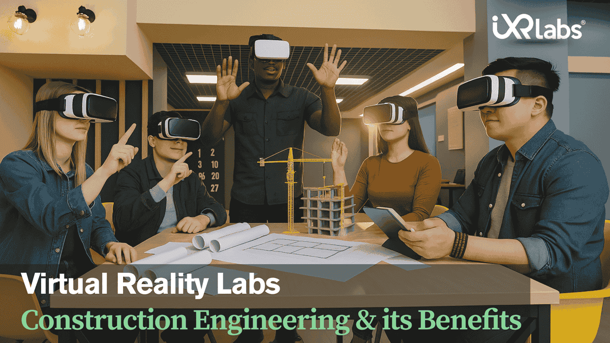group of students using vr to learn construction engineering